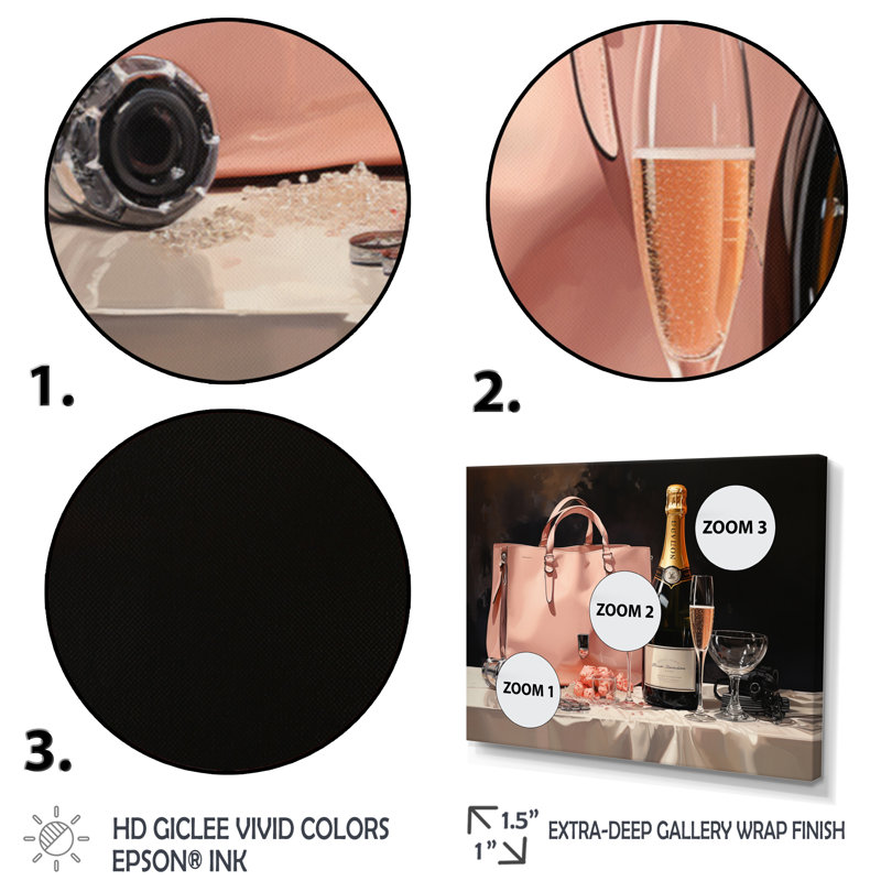 " Coral And Black Fashion Bag Champagne ", H 34 po x l 44 po, Cadre flottant noir