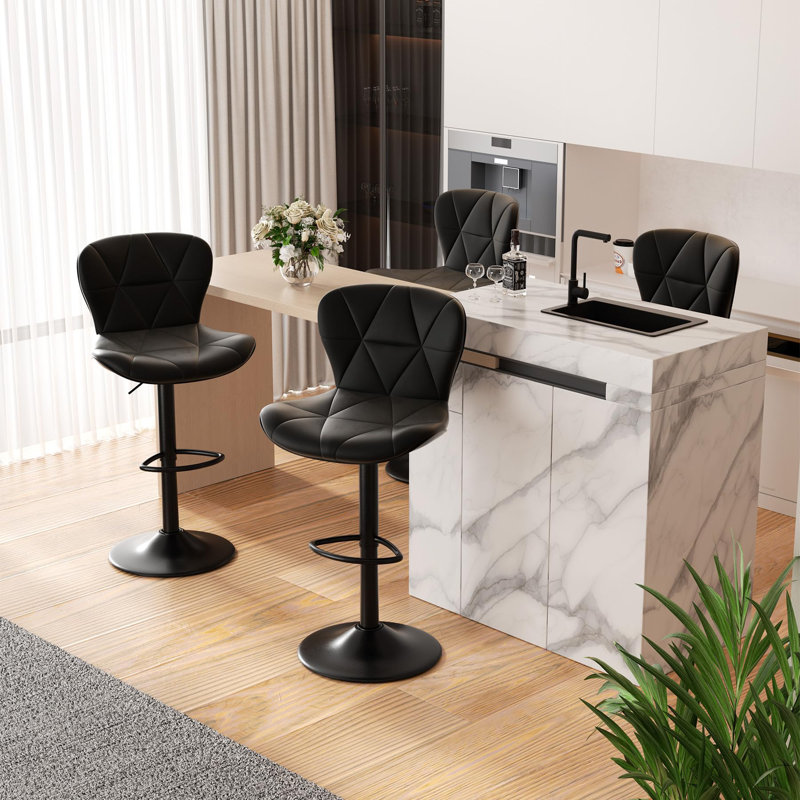 Modern Diamond - Pattern Adjustable Bar Stools, Black