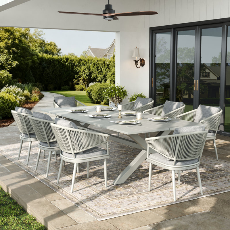 Ensemble repas extérieur pour 12 personnes avec coussins 12 personnes, 12, Light Gray Cushion/White Frame