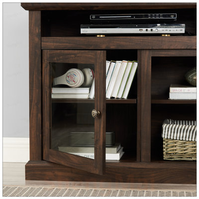 Meuble télé moderne pour téléviseur de 65 po ou moins, centre de divertissement avec portes en verre et grand rangement, l 60 po x P 15,75 po x H 29 po