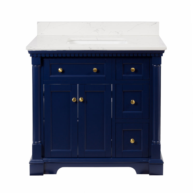 Ensemble de meuble-lavabo simple 36 po Fossen, Bleu royal, Marbre d'ingénierie
