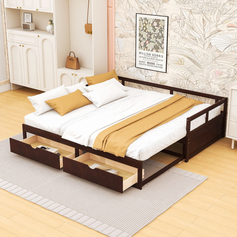 Dzeisonas Twin Size Wooden Daybed with Trundle and Two Storage Drawers, Espresso