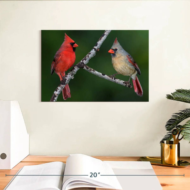Paire d'oiseaux cardinaux, H 8 po x l 12 po