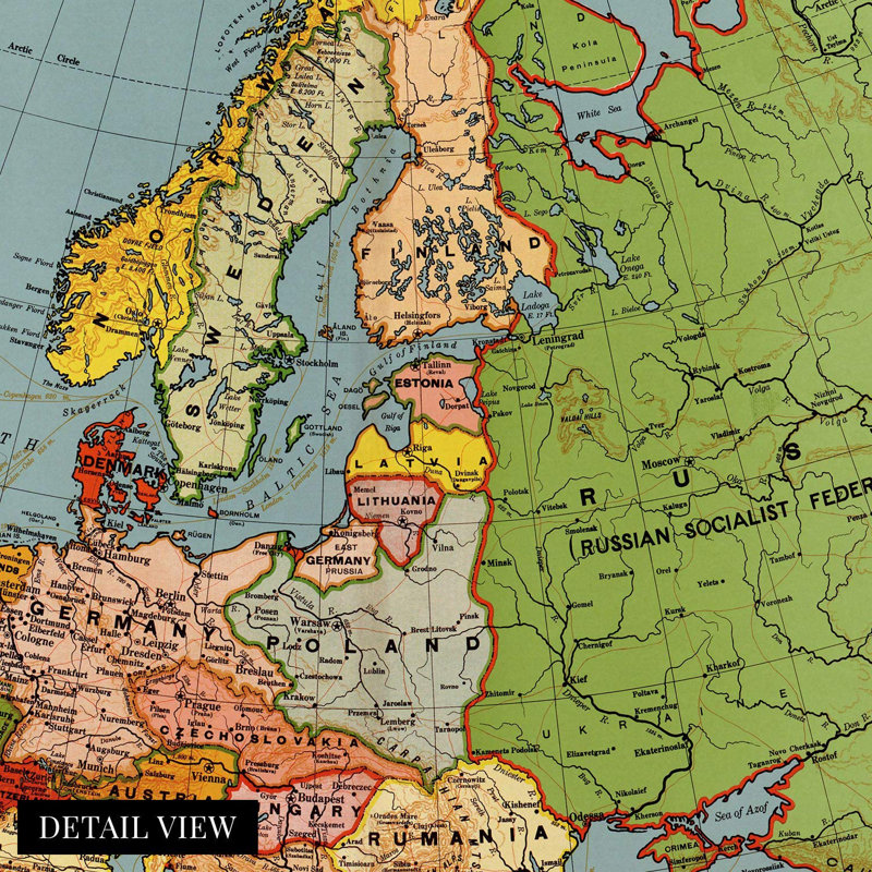 1925 Europe Map Poster Wall Art, 24" H x 36" W x 0.1" D