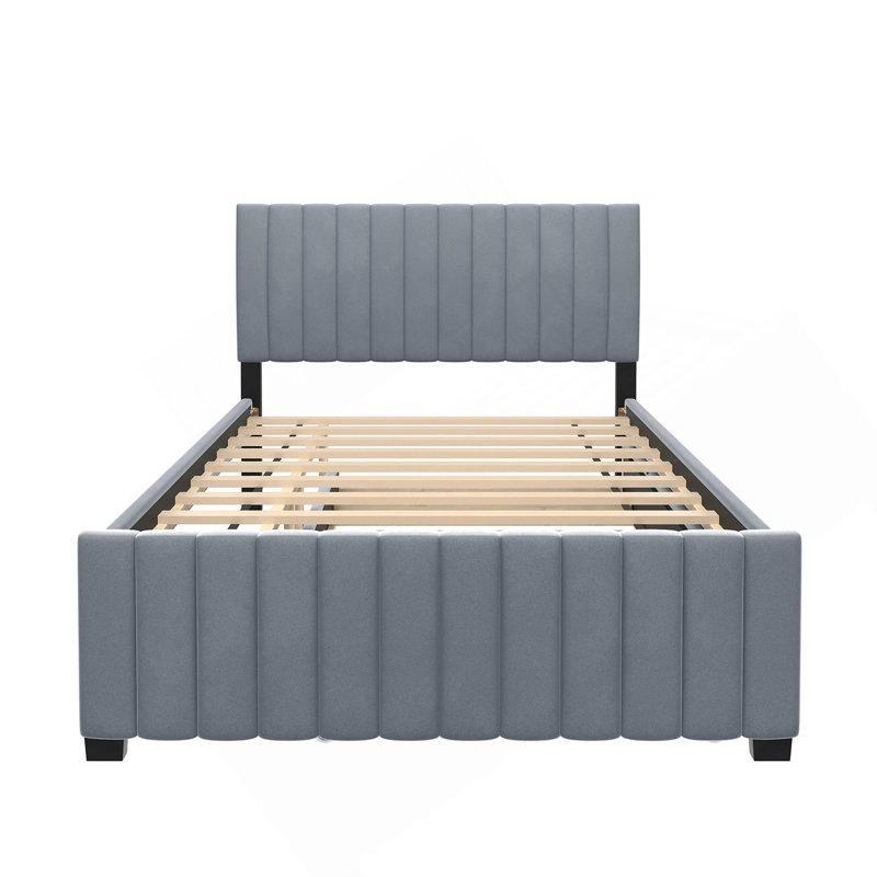Lit plateforme double en velours avec lit gigogne double, gris