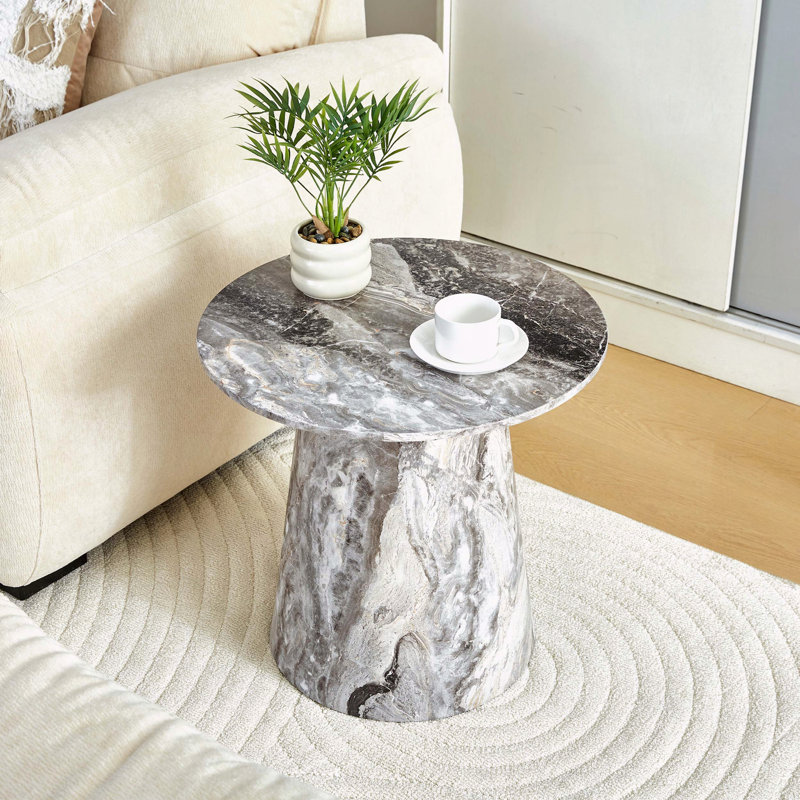 Round Gray Textured Coffee Table with Adjustable Feet