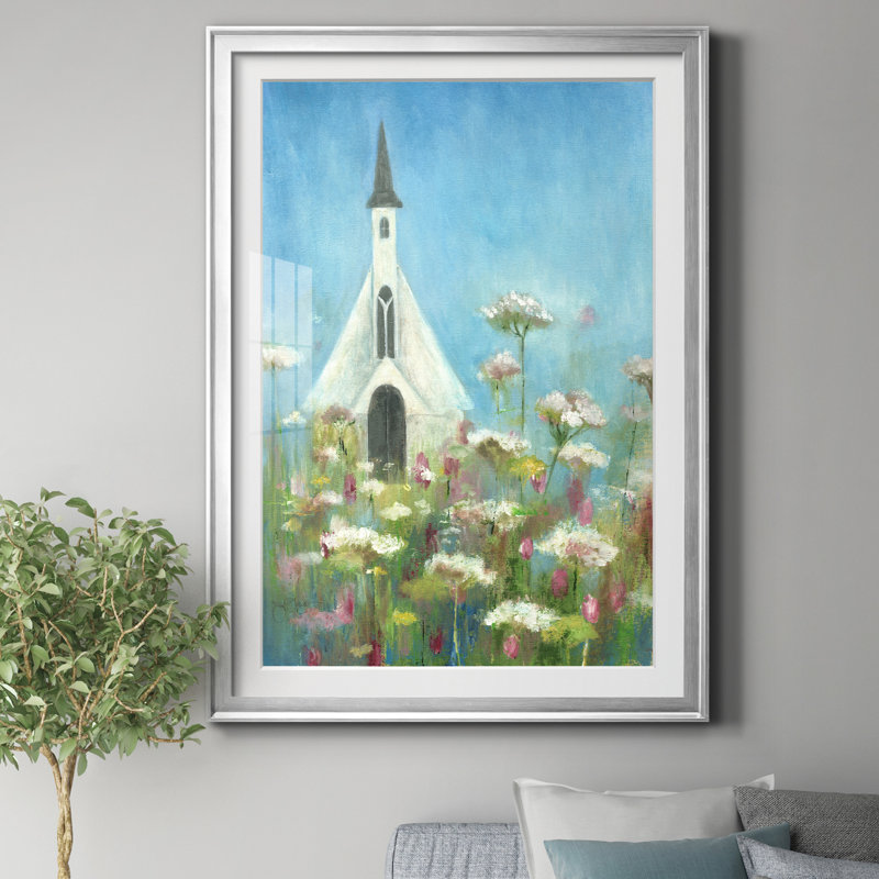 Country Church I - Cadre photo, reproduction d'art sur papier, H 26,5 po x l 36,5 po x P 1,5 po, Cadre argenté