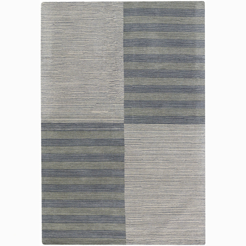 Worcester Authentic Hand-Tufted Handmade Blue, Green & Gray Geometric Color Block Wool Area Rug, 5' x 7'6"