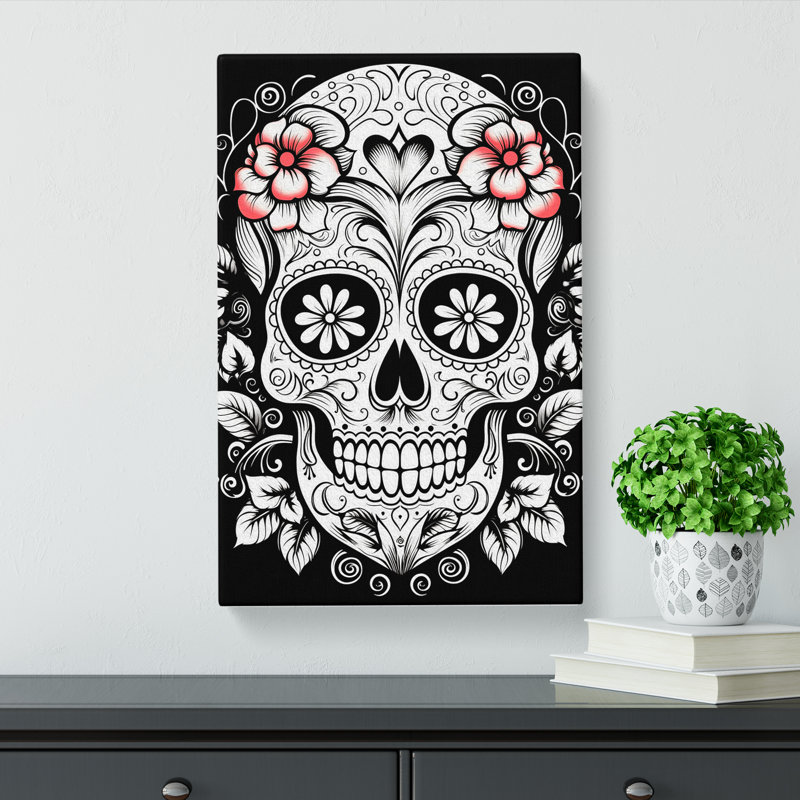 Sugar Skull Line Art No.2 - Wrapped Canvas, 76cm H x 50cm W x 3cm D