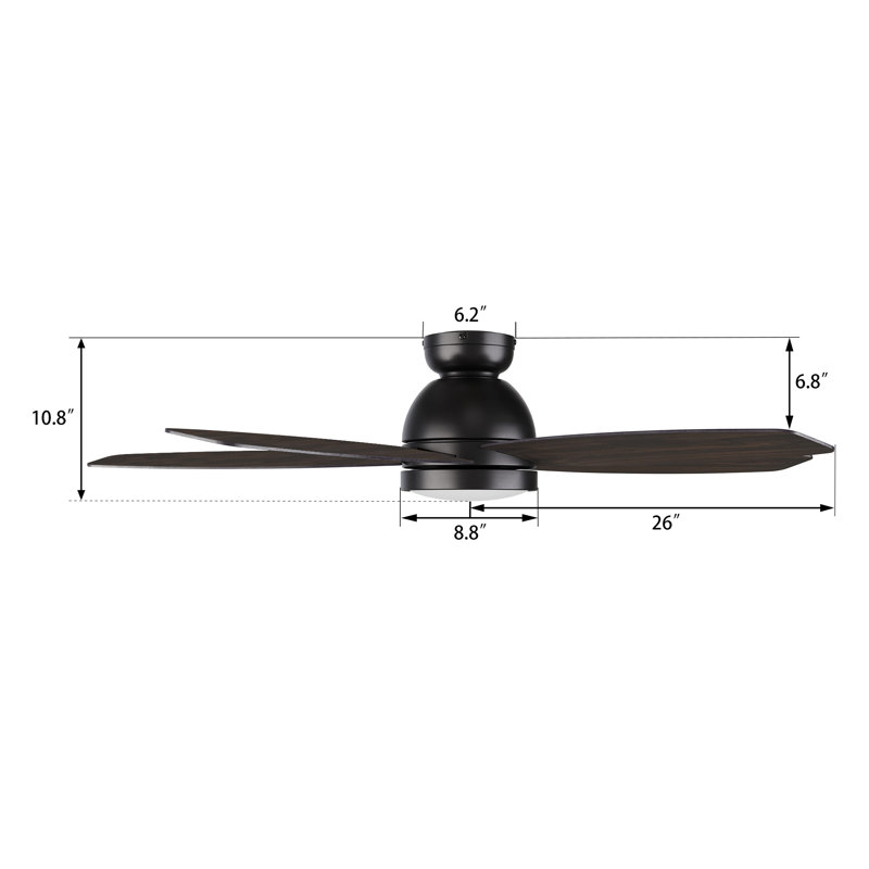 52'' Ceiling Fan with LED Lights, Black, Dark Walnut