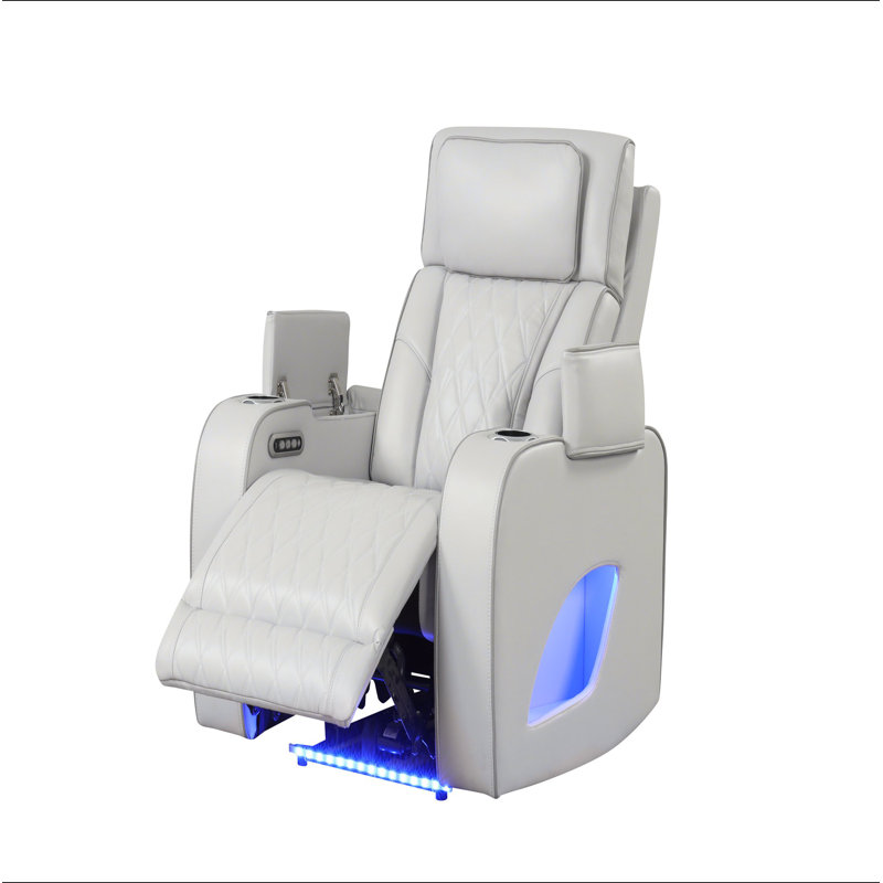 Fauteuil inclinable Fortuner de style moderne en bois avec fonction de massage incluse, Similicuir beige
