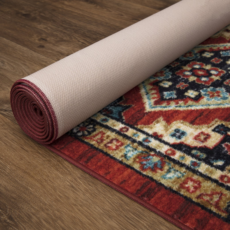 Tapis rouge lavable et antidérapant Lyanne, Tapis de couloir 2 pi 2 po x 7 pi