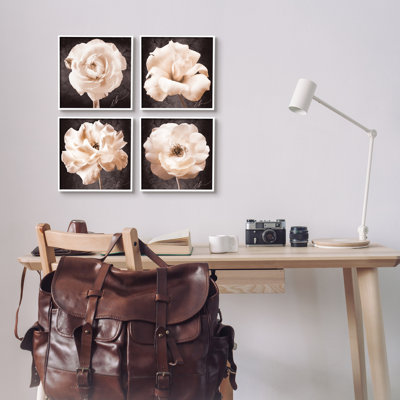 Fleurs roses rétro sur bois, reproduction de 4 pièces