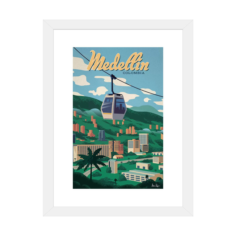 Medellin - impression d'art graphique, H 32 po x l 24 po x P 1 po, Papier encadré blanc, Blanc