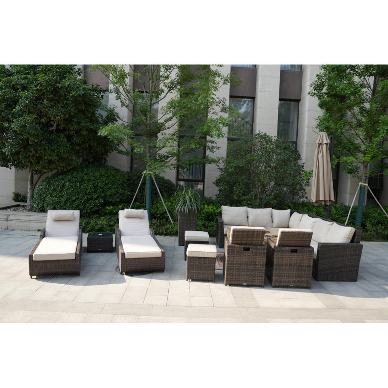 Ensemble de conversation en polyéthylène (PE) pour 12 personnes avec coussins, Beige
