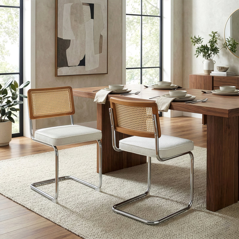 Boucle Low Rattan Back Side Chair, White