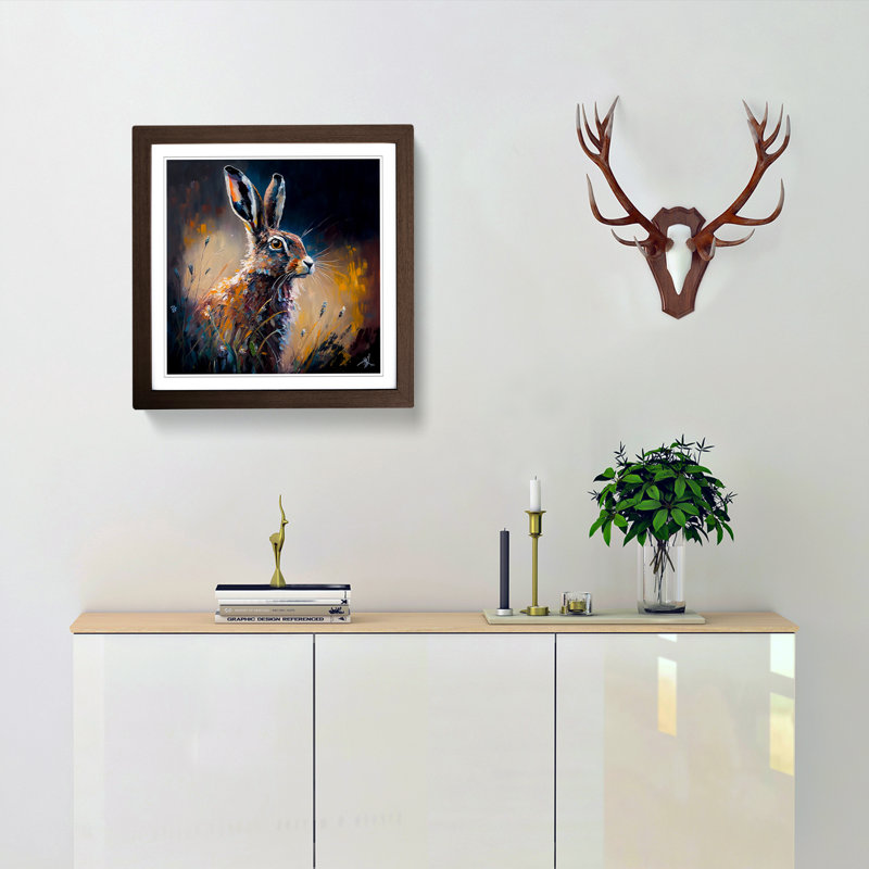 Hare Palette Knife Painting - Single Picture Frame Print on Wood, Walnut
