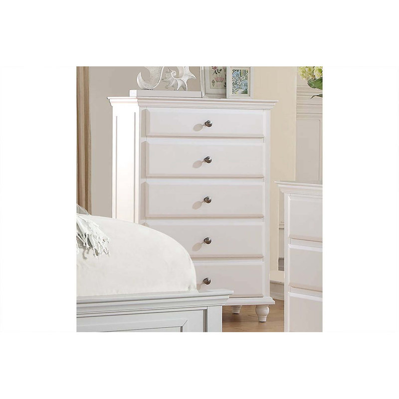 Commode de style moderne à cinq tiroirs avec poignée blanche et meubles de chambre à coucher