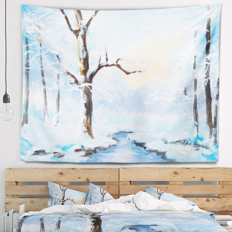Rivière blanche gelée dans une tapisserie, H 32 po x l 39 po