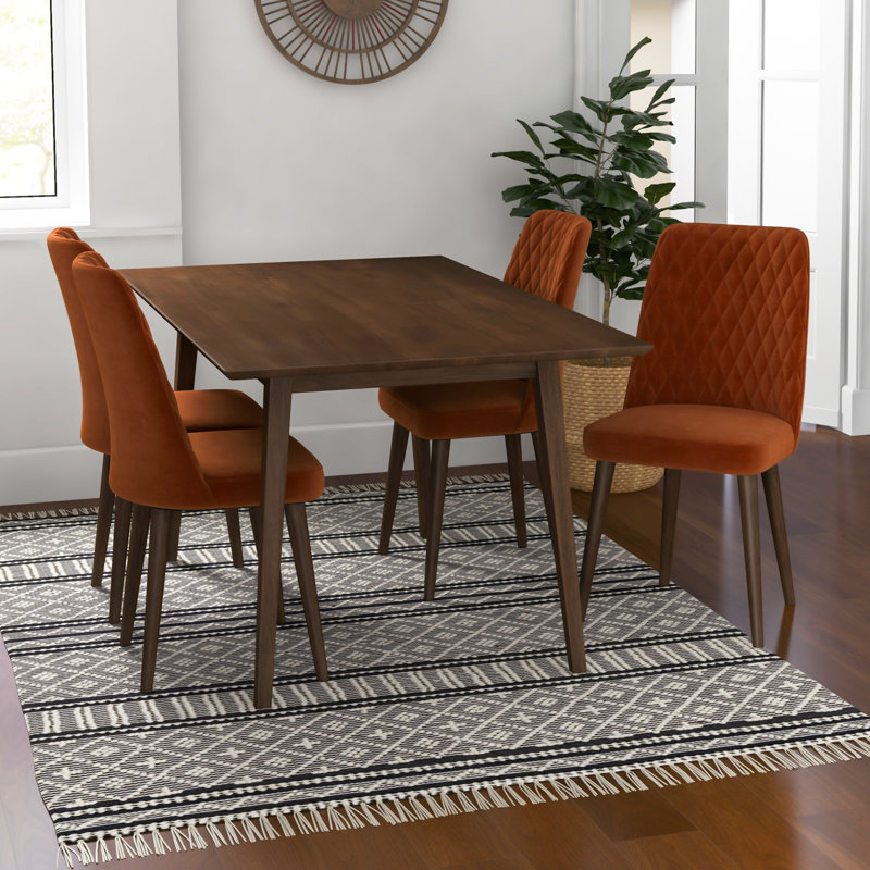 Arlonn 5-Piece Mid-Century Dining Set W/ 4 Velvet Dining Chairs, Orange