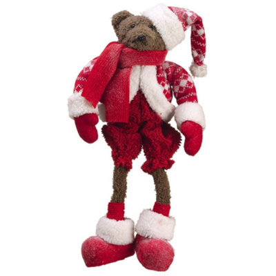 17" Brown Bear with Knit Suit Christmas Tabletop Figurine