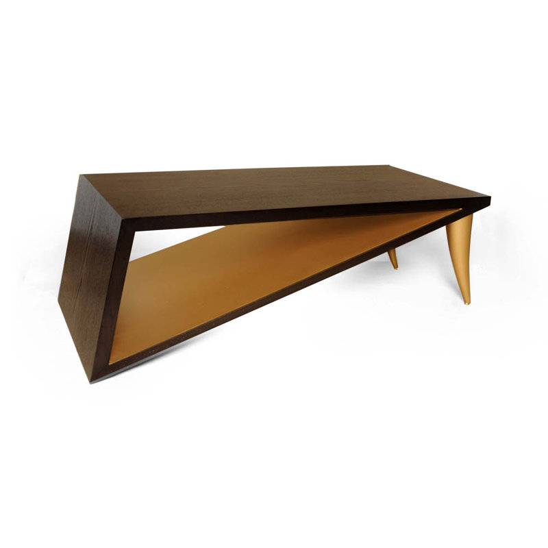 Cybelle Solid Wood Abstract Coffee Table with Storage, Brown/Gold