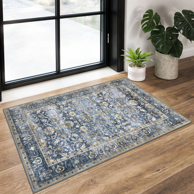 Area Rug Machine Washable Rug Oriental Indoor Rugs with Non-Slip Backing, Rectangle 2' x 3', Blue/Grey/Beige