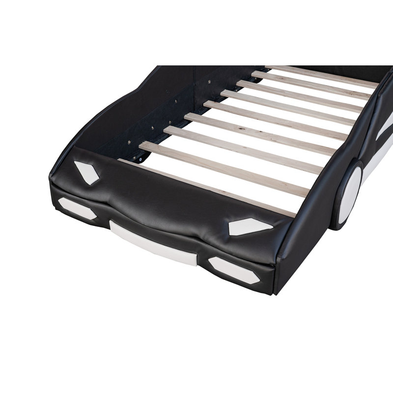 Race Car-Shaped Platform Bed With Wheels, Black