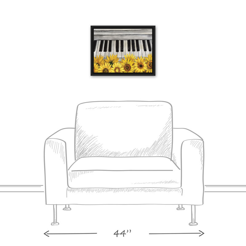 Musique et tournesols sur toile, H 13,75 po x l 17,75 po x P 1,75 po, Cadre flottant