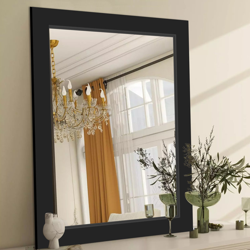 Wooden Frame Flat Mirror, 40" x 30", Black