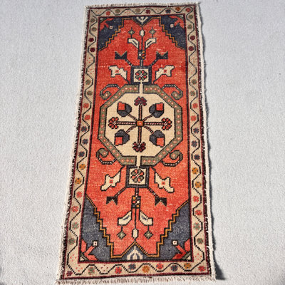 Tapis rouge en laine 19,7 x 42,1 pouces Patchwork