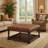 Maven Lane Mesa Square Upholstered Coffee Table In Aged Brown With Clay Brown Fabric-117316563