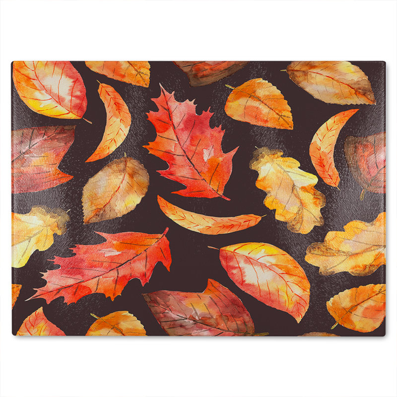 Autumn Leaves On Glass Chopping Board, 28cm L x 20cm W
