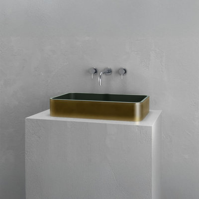 Vast Studio 39.4” L x  18.9” W Wall-Mounted Rectangular Bathroom Sink –Aged Brass/Green Elevated Concrete
