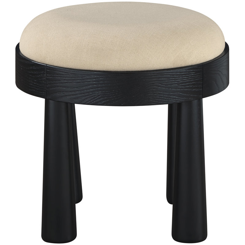 Repose-pieds rembourré Larea, Tissu beige texturé en lin, Teinte noire