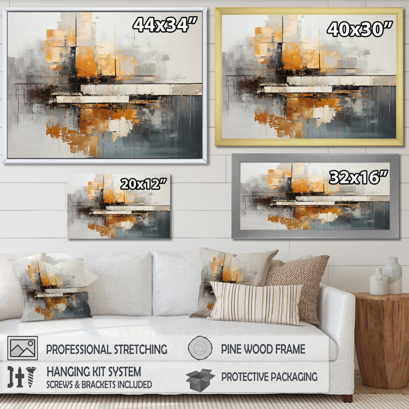 «Lakehouse Foilage Solitude - Abstract Wall Art Living Room», Toile tendue, H 16 po x l 32 po x P 1 po