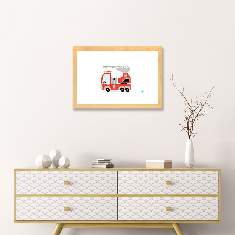 Fire Fire - impression d'art graphique, Blanc, H 16 po x l 24 po x P 1 po, Papier avec cadre beige