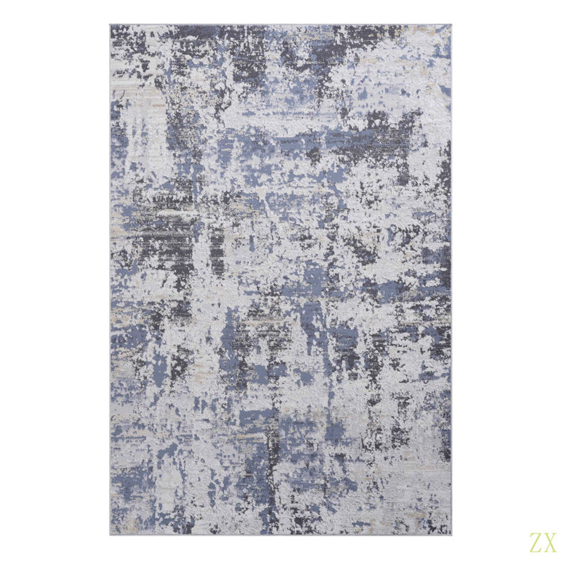 Payas Collection 5X7  / Denim / Abstract Area Rug, Rectangle 5'3" x 7'6"