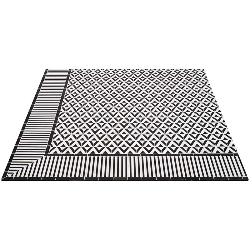 Monroe Triangle Calacatta And Mosaic Tile, Black/White