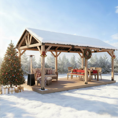 Patio Cedar Framed Wooden Steel Hardtop Gable Roof Gazebo