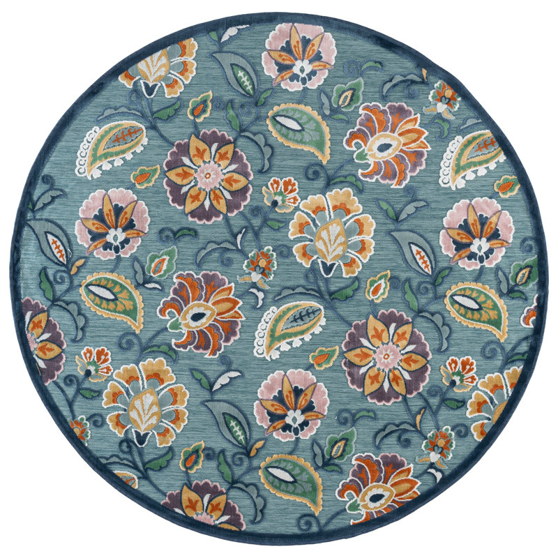 Tapis Cabana 432 à motif floral pour intérieur/extérieur, Rond 6 pi 5 po