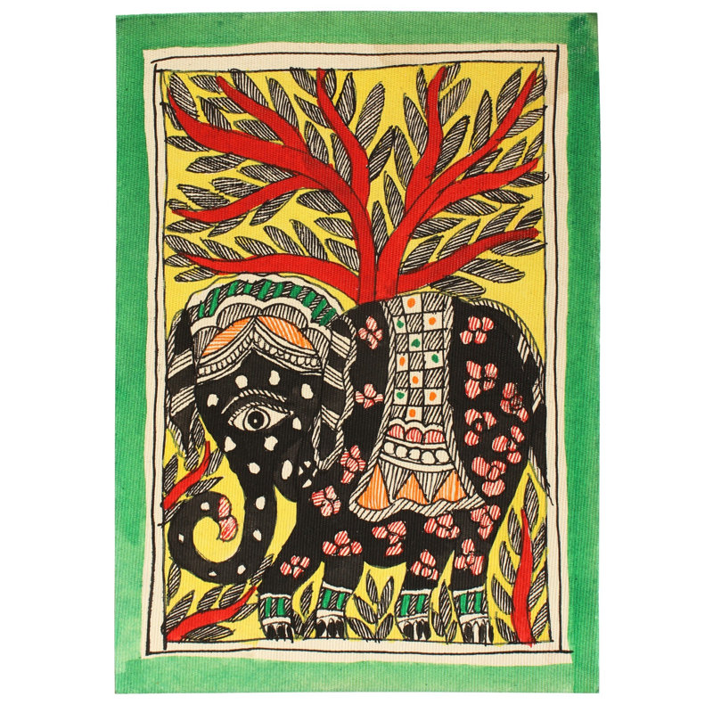 Peinture traditionnelle d'éléphant marchant Madhubani