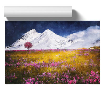 Tree and Mountain Painting - Frameless Print