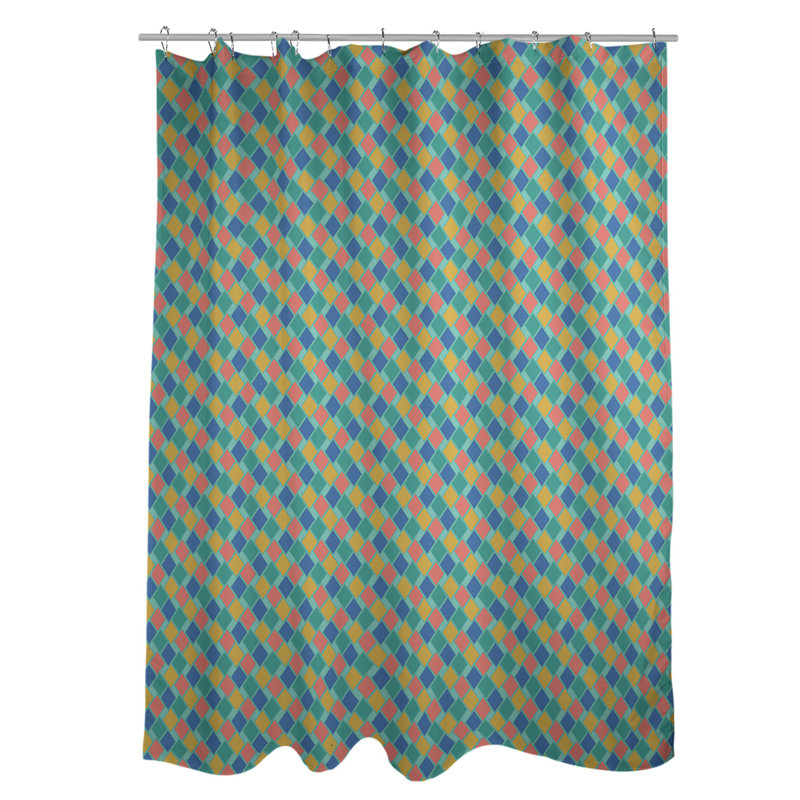 Rideau simple à motif de losanges Retro, Vert / blanc