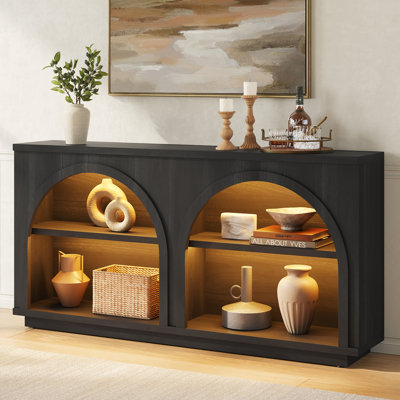 63'' Mid-Century Modern Arched Console Table, Wood Entryway Table With LED Lights & Storage