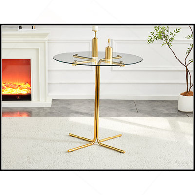 Table ronde haute en verre, table ronde de 36 pouces, plateau en verre trempé, support robuste à quatre colonnes plaqué chrome doré, convient aux tables rondes transparentes dans les petits espaces, les cuisines