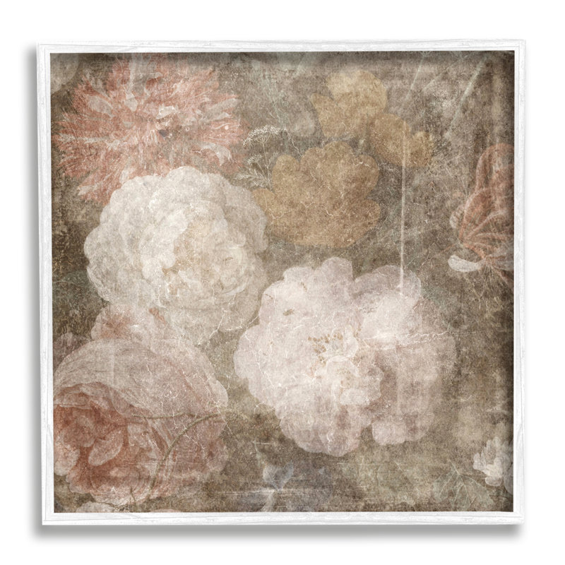 Fleurs de pivoines rétro sur toile, impression, Giclée encadrée blanc bord de mer, H 17 po x l 17 po x P 1,5 po