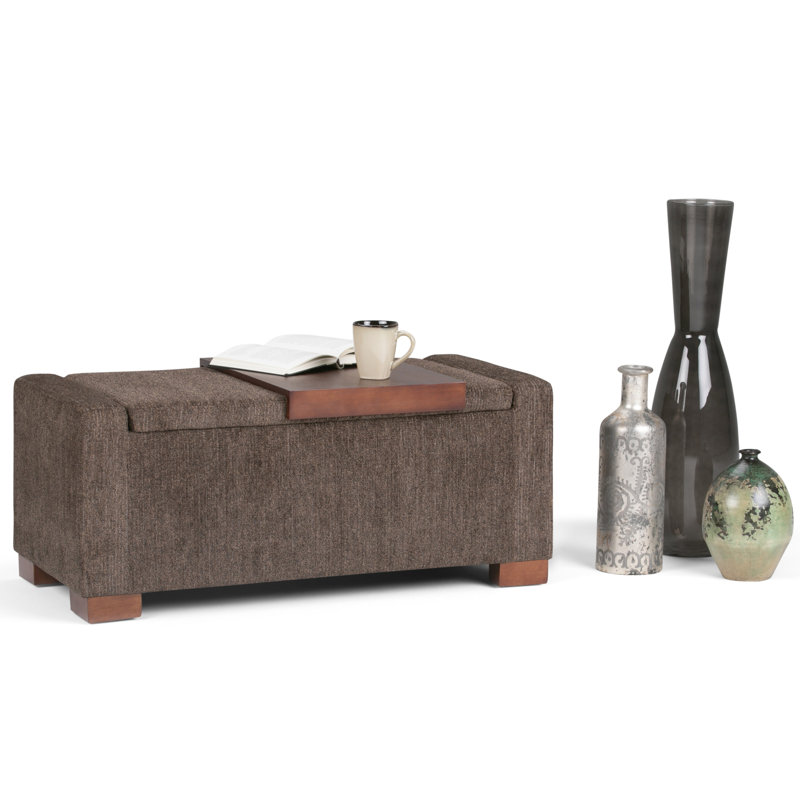 Bretton 42"W Upholstered Polyester Fabric Transitional Rectangular Lift-Top Storage Ottoman with Tray Table Top