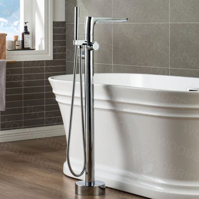 Single Handle Floor Mount Freestanding Tub Filler Faucet with Hand Shower
