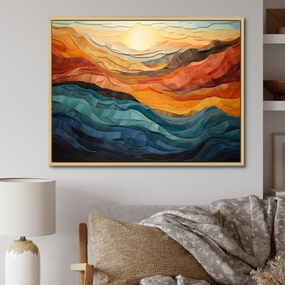 Coral Teal Bold Mountains Landscape - Mountain Wall art - Bold Valley Wall art Decor